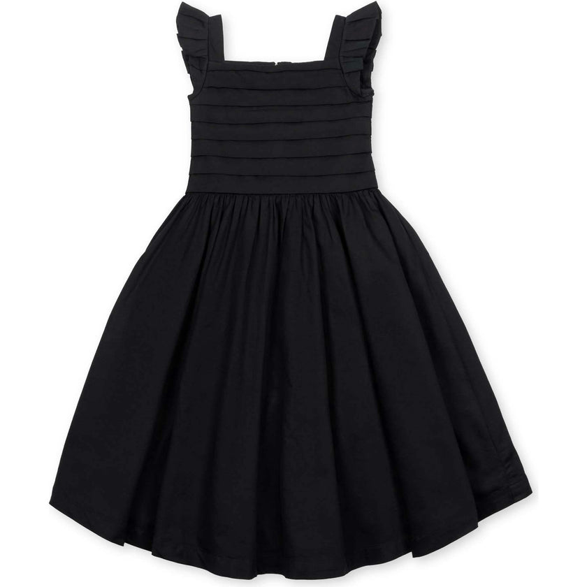 Organic Pleated Bodice Sateen Party Dress, Black