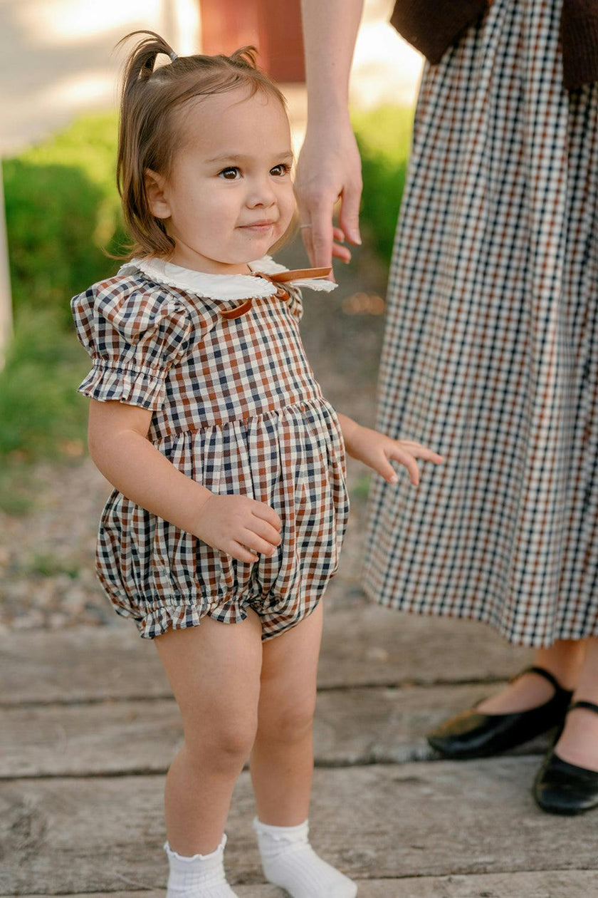 Baby Emery Romper in Chestnut Gingham
