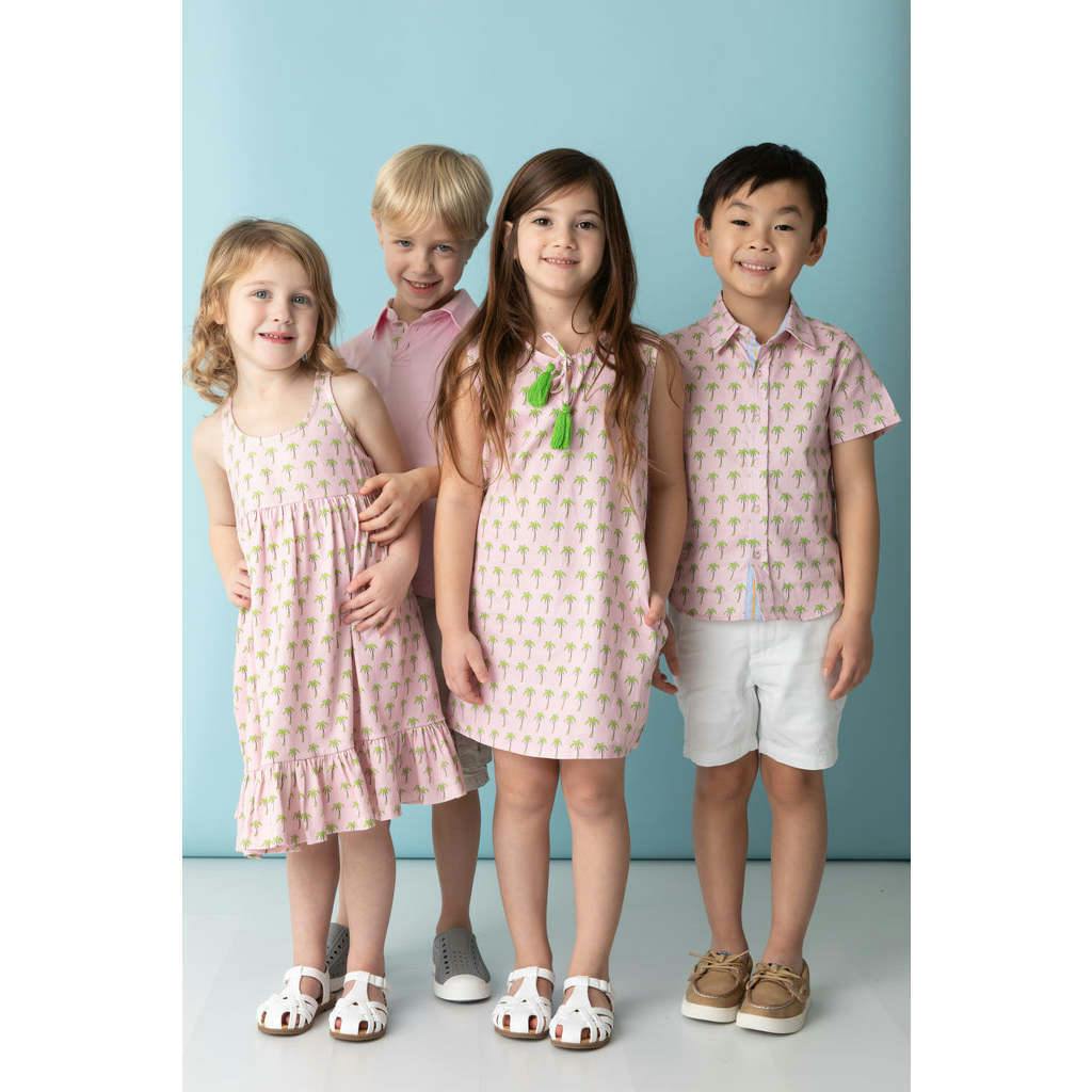 Pink with Palms Trim Polo