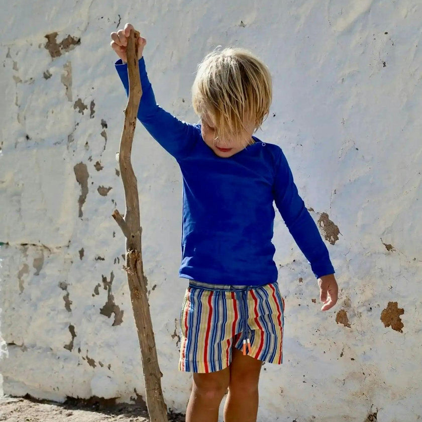 Boys' swim shorts, multicoloured stripes | NAPOLI