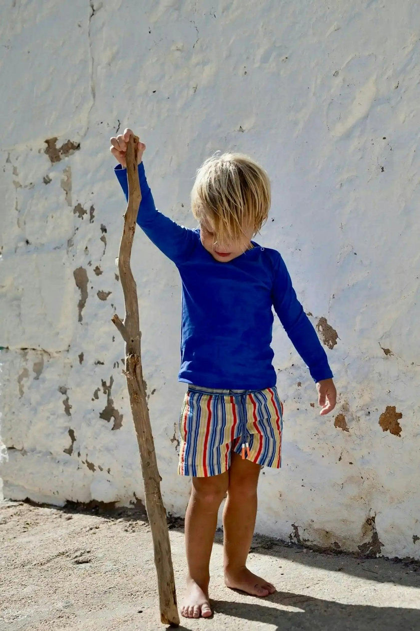 Boys' swim shorts, multicoloured stripes | NAPOLI