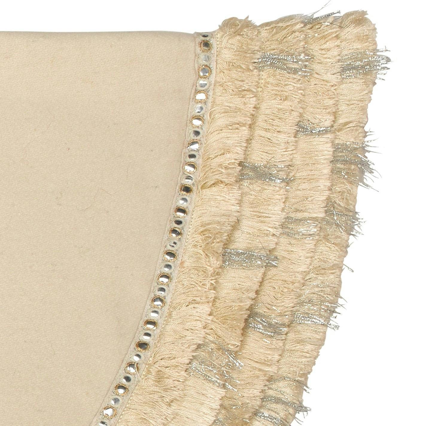 Handmade Cream Fringe Border Christmas Tree Skirt Wool 60