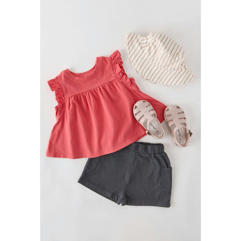 Garment Dye Ruffle T-Shirt, Red