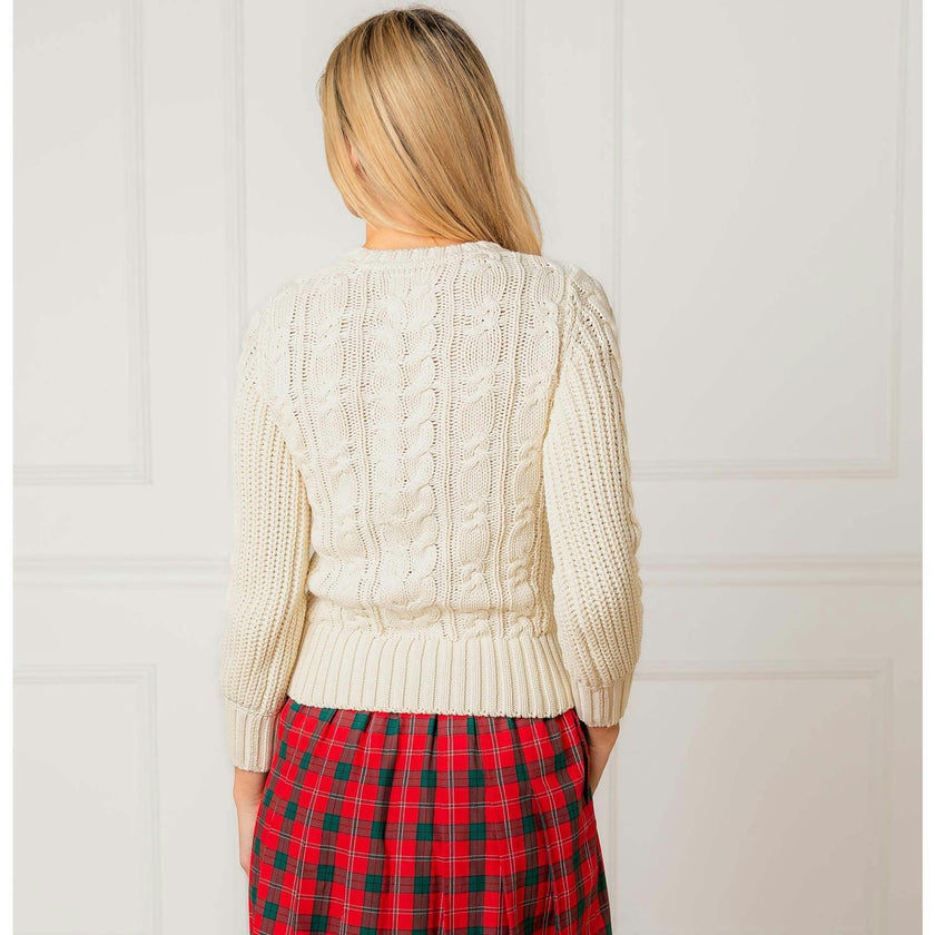 Organic Peasant Sleeve Cable Sweater, White