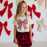 Christmas Plaid Bow Patch Short Sleeve T-Shirt