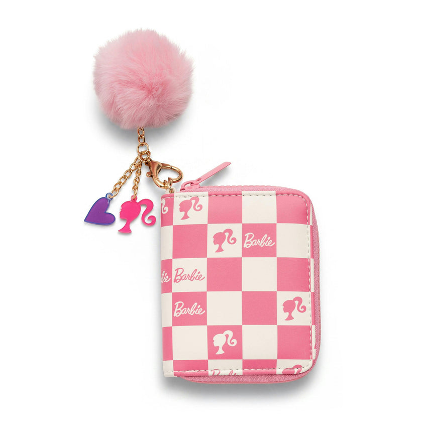 Barbie™ Pink Checkered Kids Zip Wallet with Pom Charm