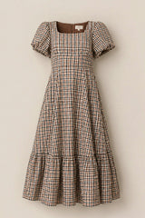 Connie Short Sleeve Dress in Chestnut Gingham