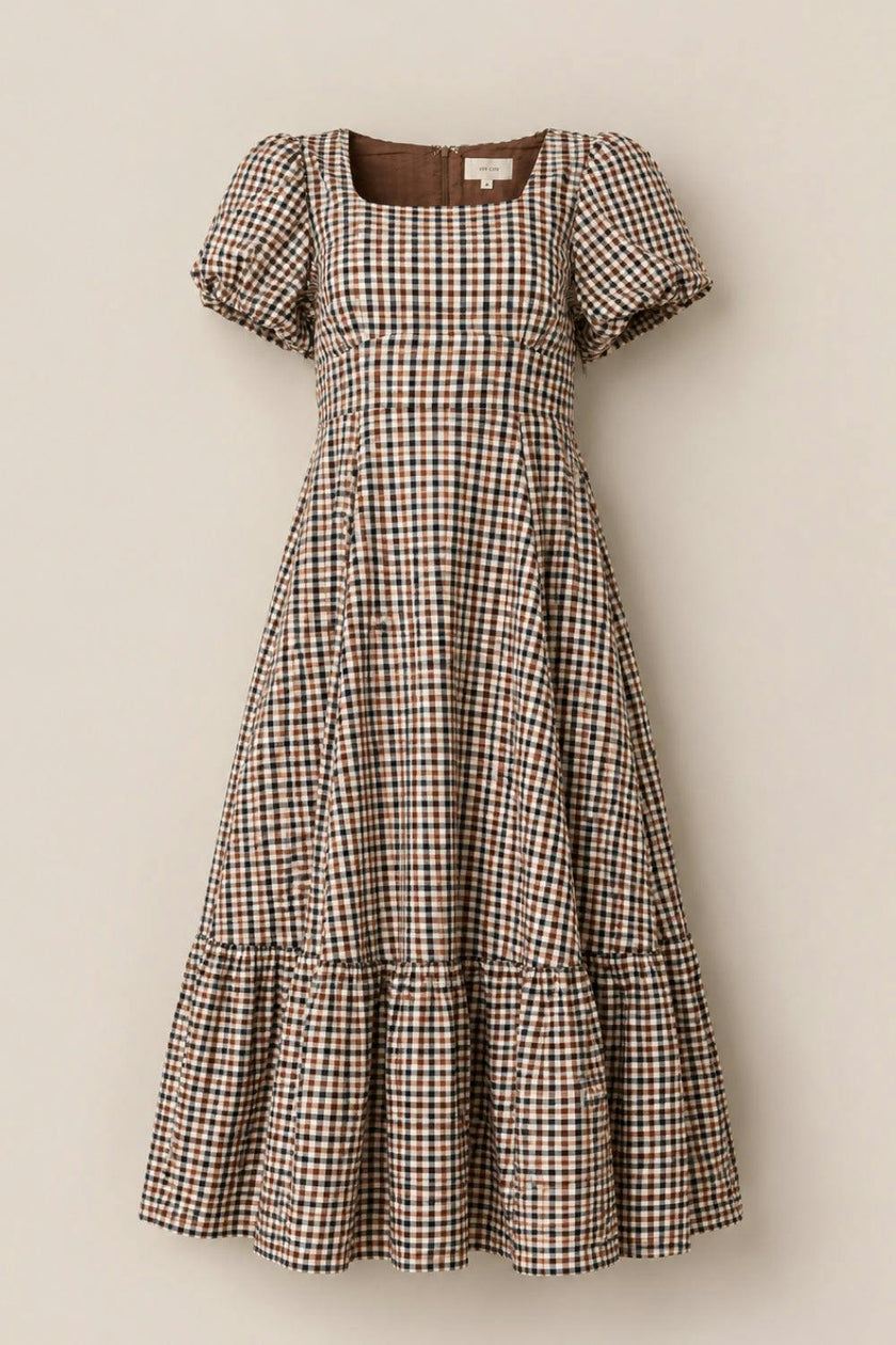 Connie Short Sleeve Dress in Chestnut Gingham