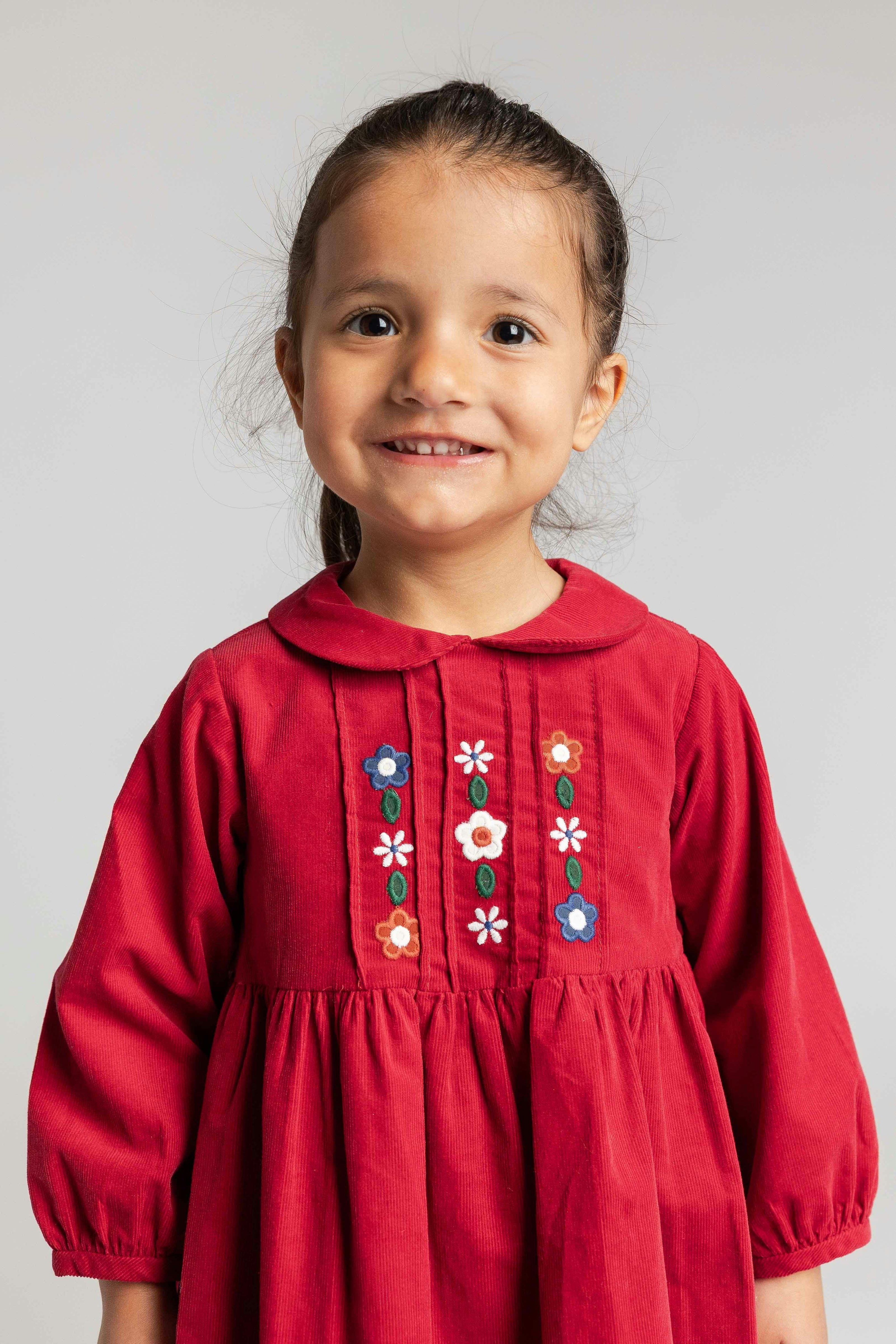 Corduroy Dress with Flowers