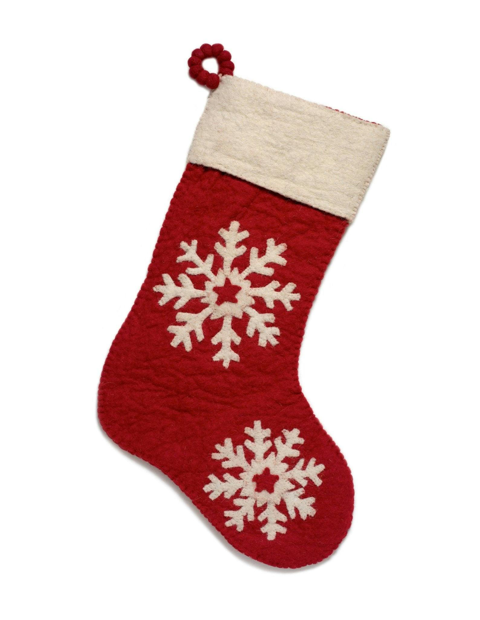 Hand Felted Wool Christmas Stocking - Snowflake Red