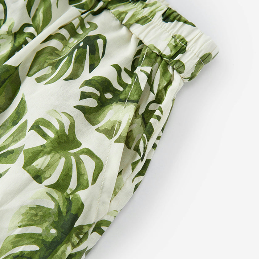 Island Leaf Collar Button-Up Shirt and Shorts Set