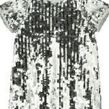Coco Sequin Girls Party Dress, Silver