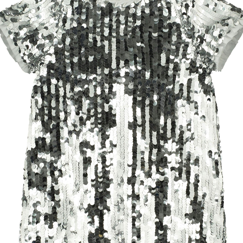 Coco Sequin Girls Party Dress, Silver