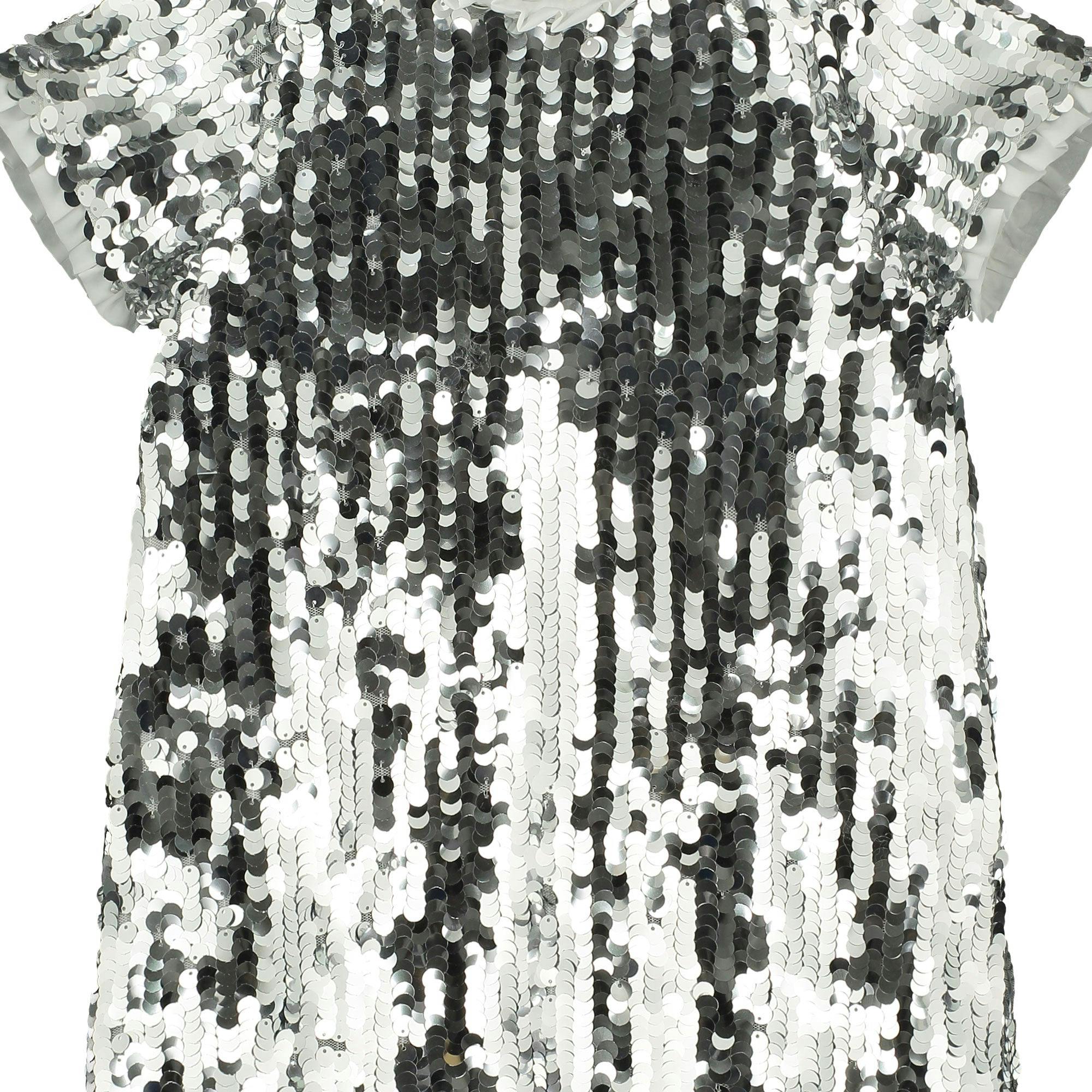 Coco Sequin Girls Party Dress, Silver