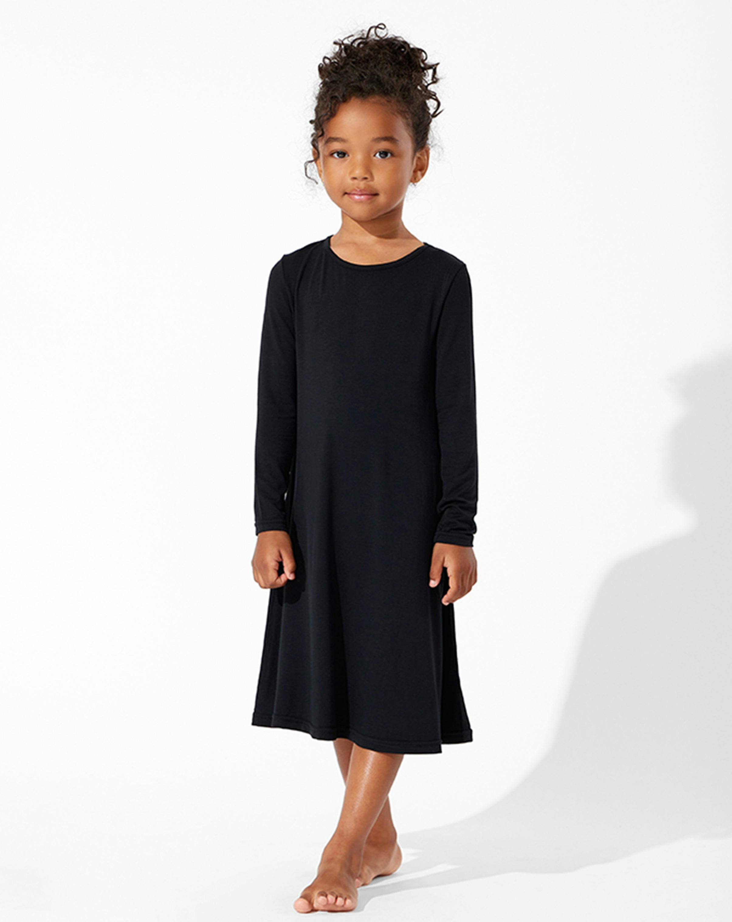 Obsidian Black Bamboo Girls' Long Sleeve Dress