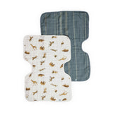 Organic Cotton Muslin Burp Cloth 2 Pack - Animal Crackers + Stillwater Stitch
