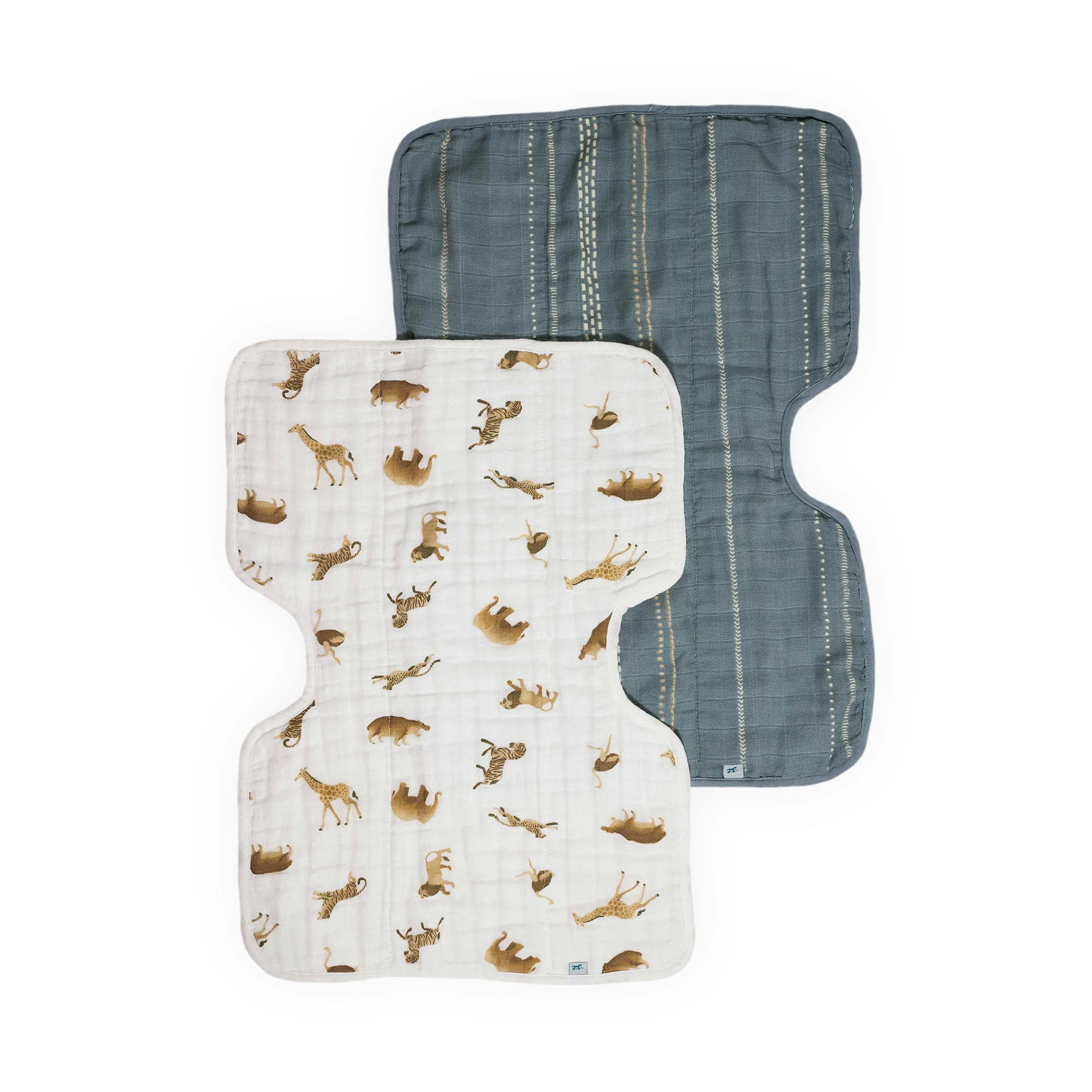 Organic Cotton Muslin Burp Cloth 2 Pack - Animal Crackers + Stillwater Stitch