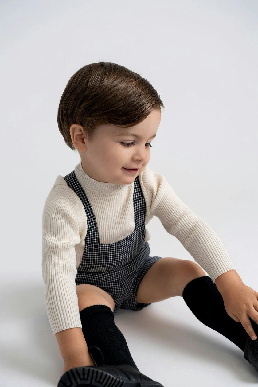 Elastic Waist Checkered Overalls