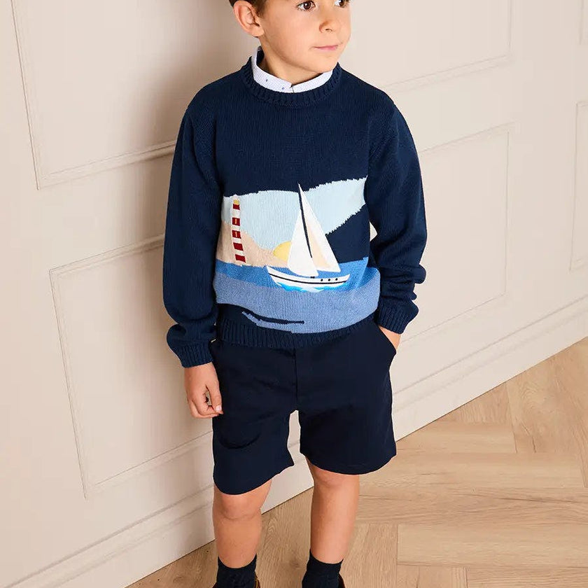 Seaside Postcard Knitted Jumper in Navy (18mths-6yrs)