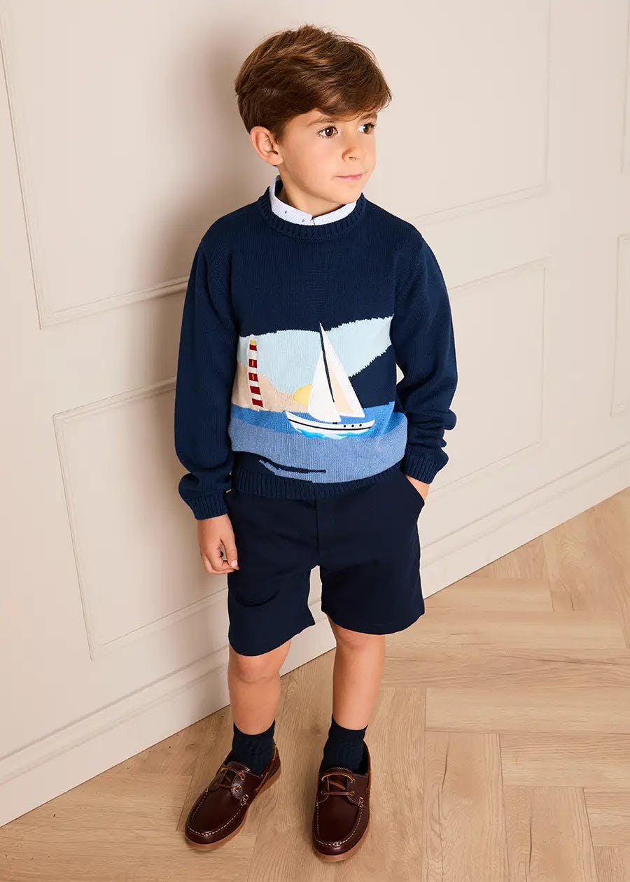 Seaside Postcard Knitted Jumper in Navy (18mths-6yrs)