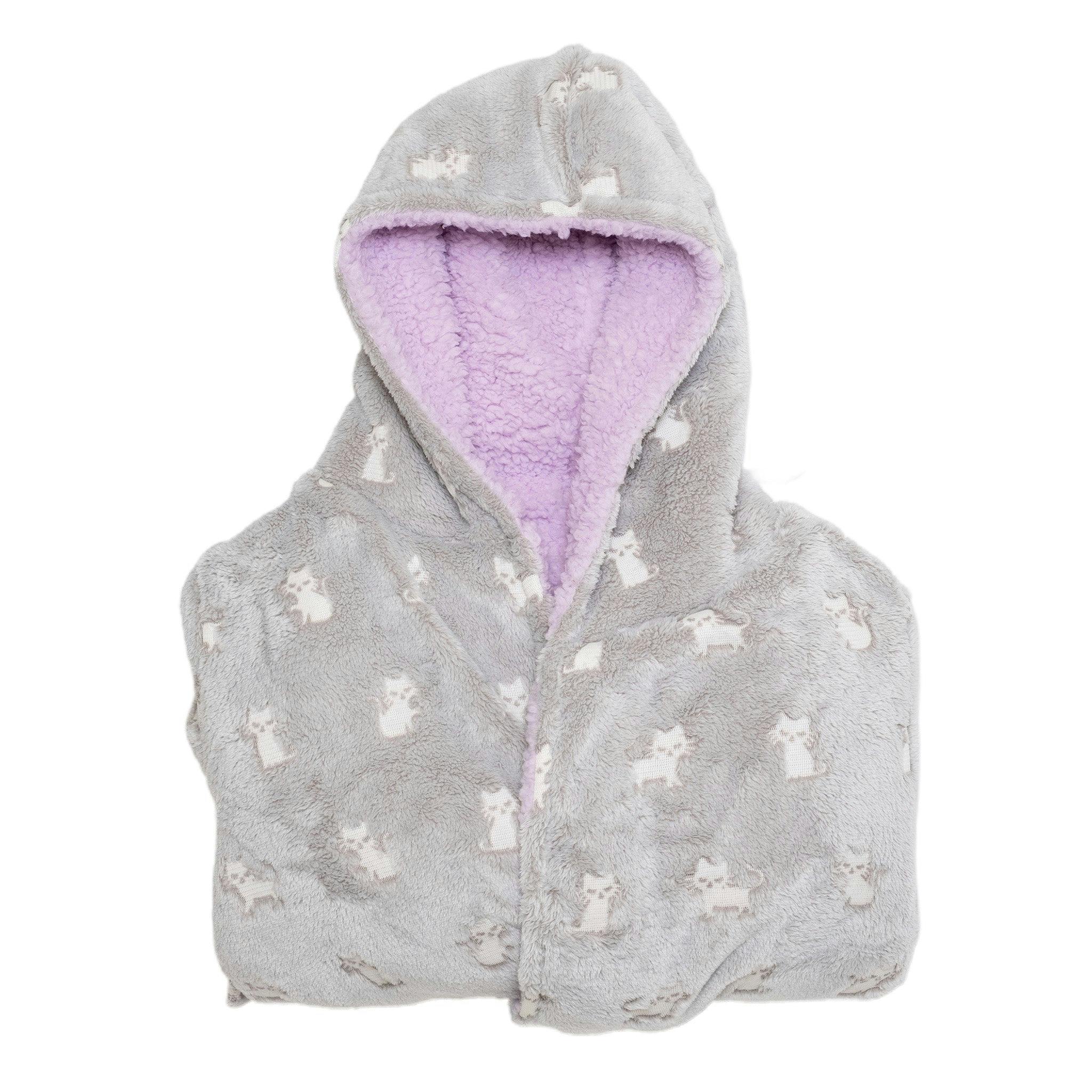 Cozy Switch Robe – Reversible Glow-in-the-Dark & Sherpa Robe for Kids, Orchid Kittens