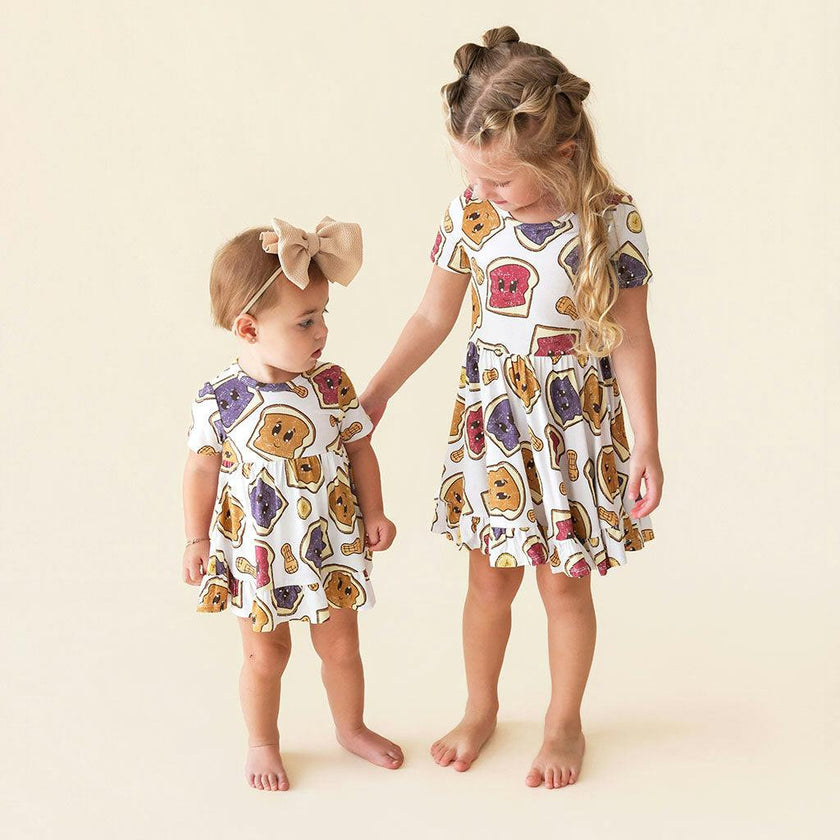 Peanut Butter Jelly Time Ruffled Twirl Bodysuit Dress
