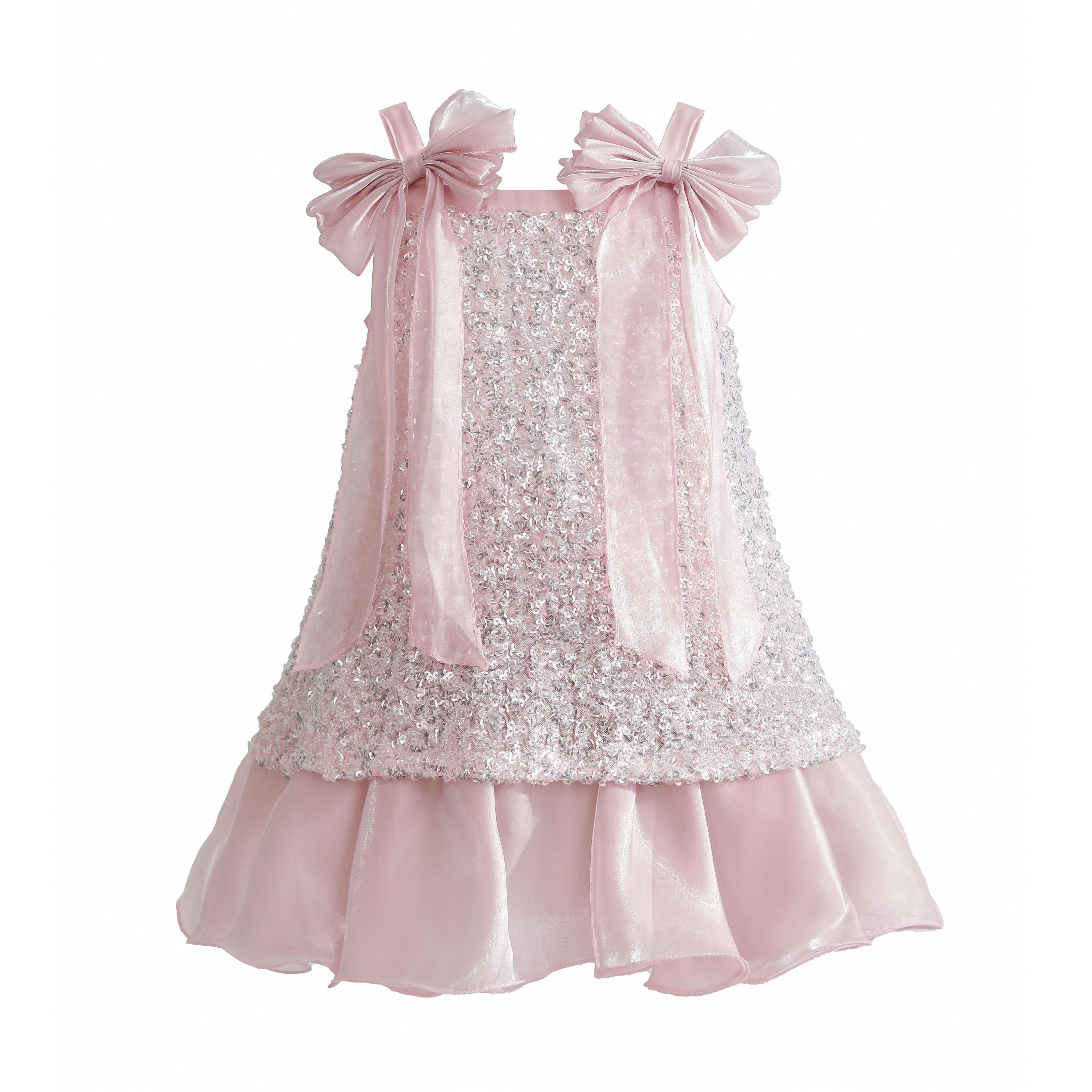 Light Pink Aurielle Beaded Bow Dress