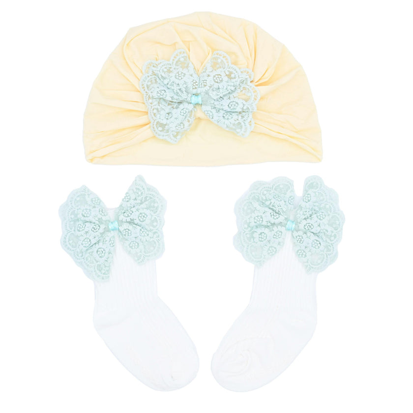 Teal Lace Bow and Yellow White Gift Set