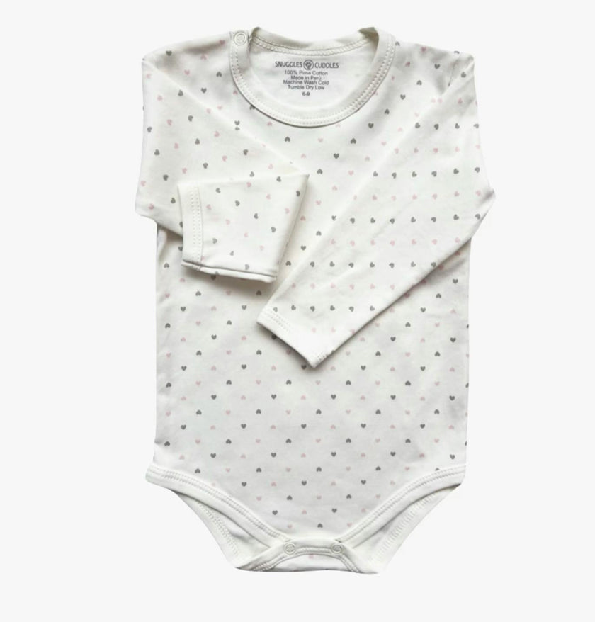 Hearts Print Long Sleeve Bodysuit | 100% Peruvian Pima Cotton