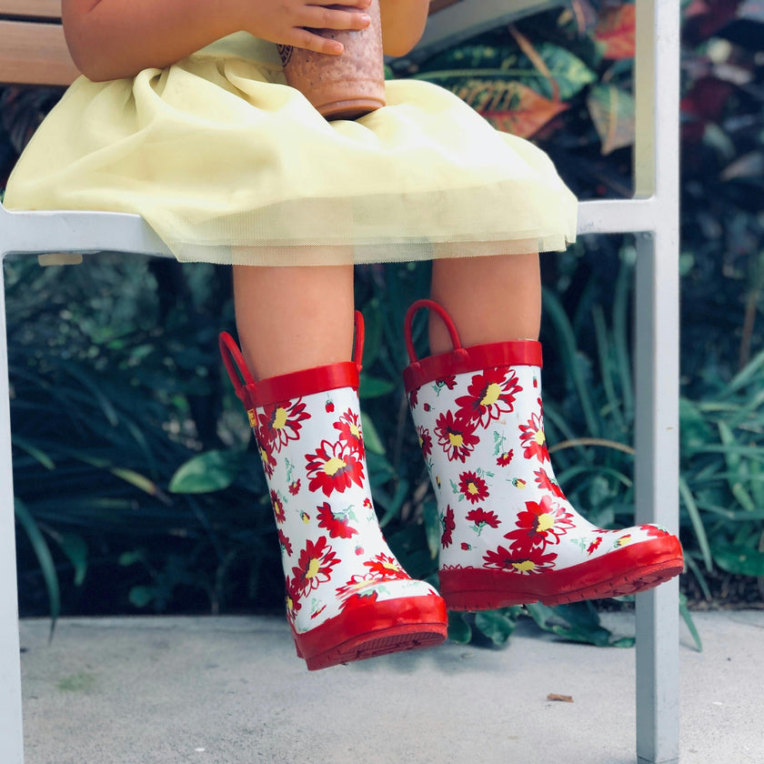 Red Flower Rain Boot