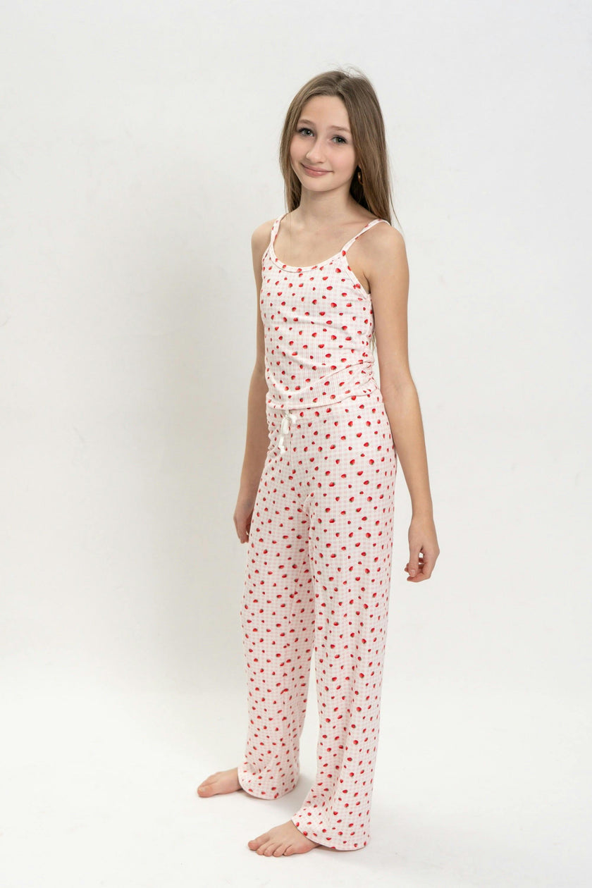 Girls Strawberry Print Short Sleeve Top and Pants Set