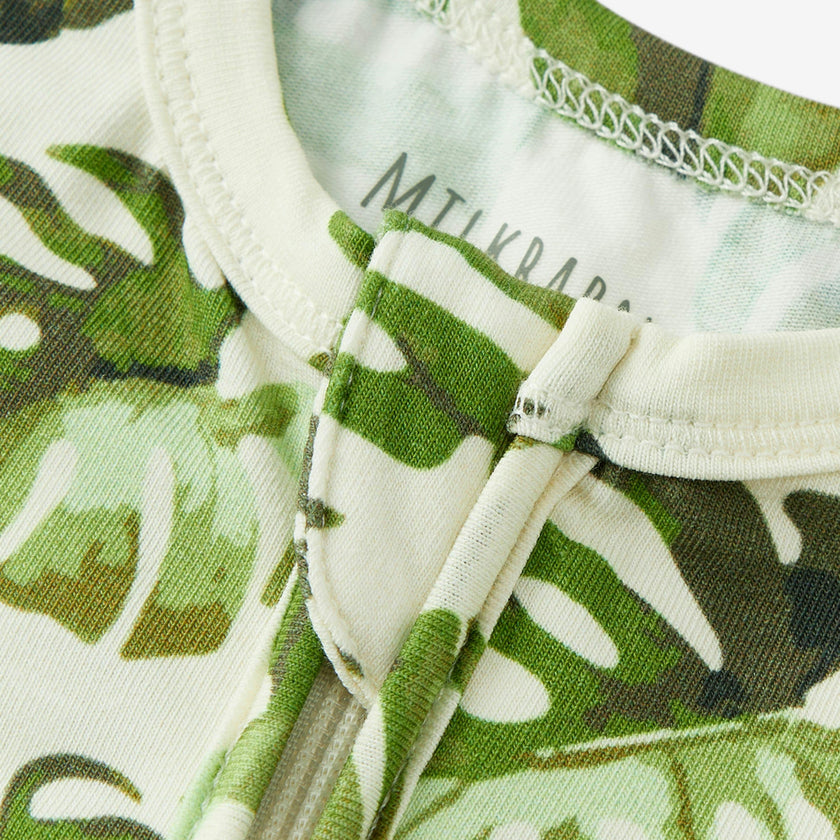 Island Leaf Cotton Stretch Zipper Footed Romper