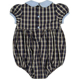 Angelica Navy Tartan Short Sleeve Smocked Bubble