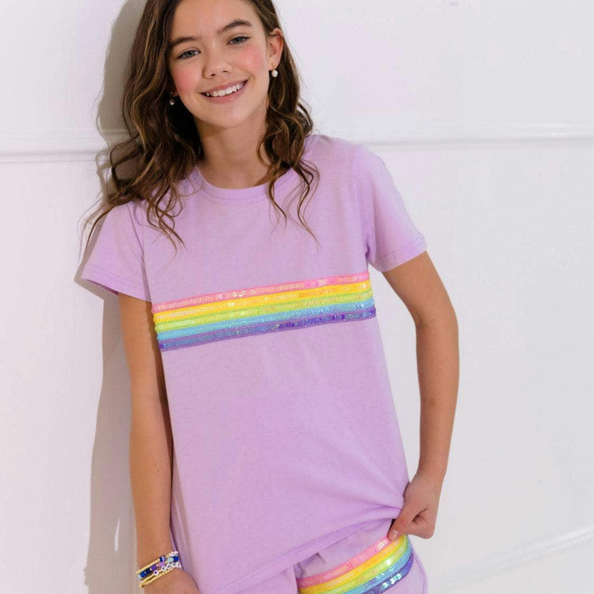 Rainbow Sequin Short Set Lavender