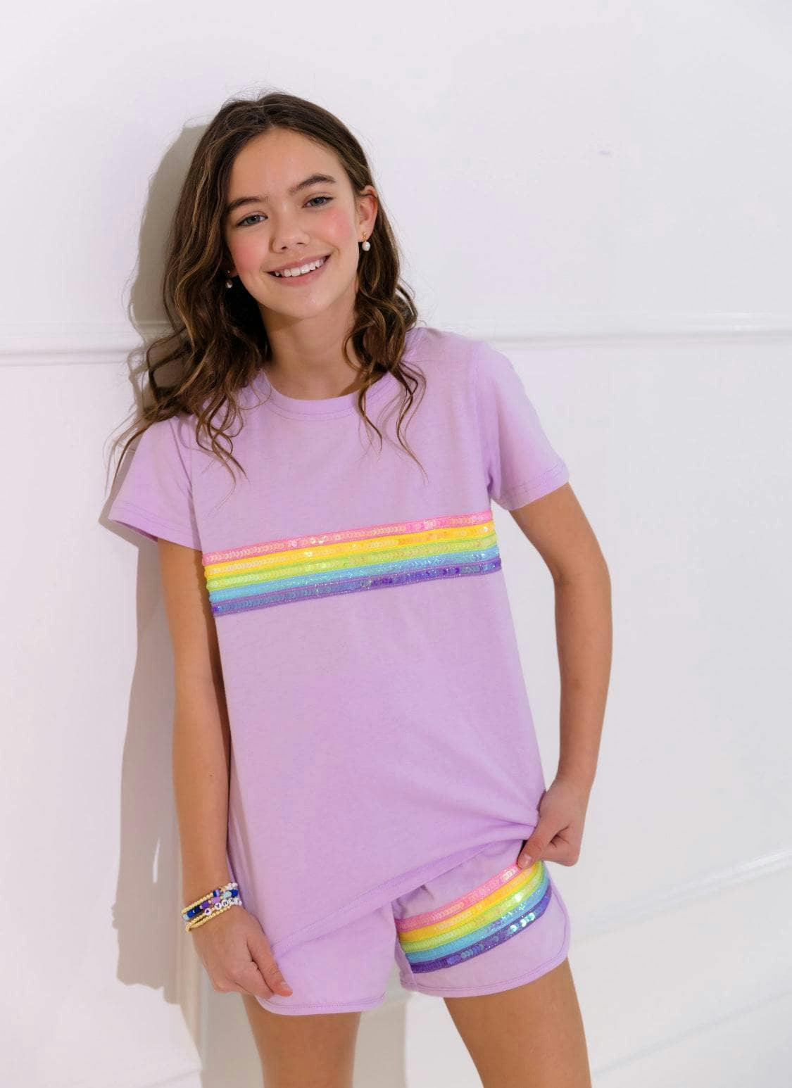 Rainbow Sequin Short Set Lavender