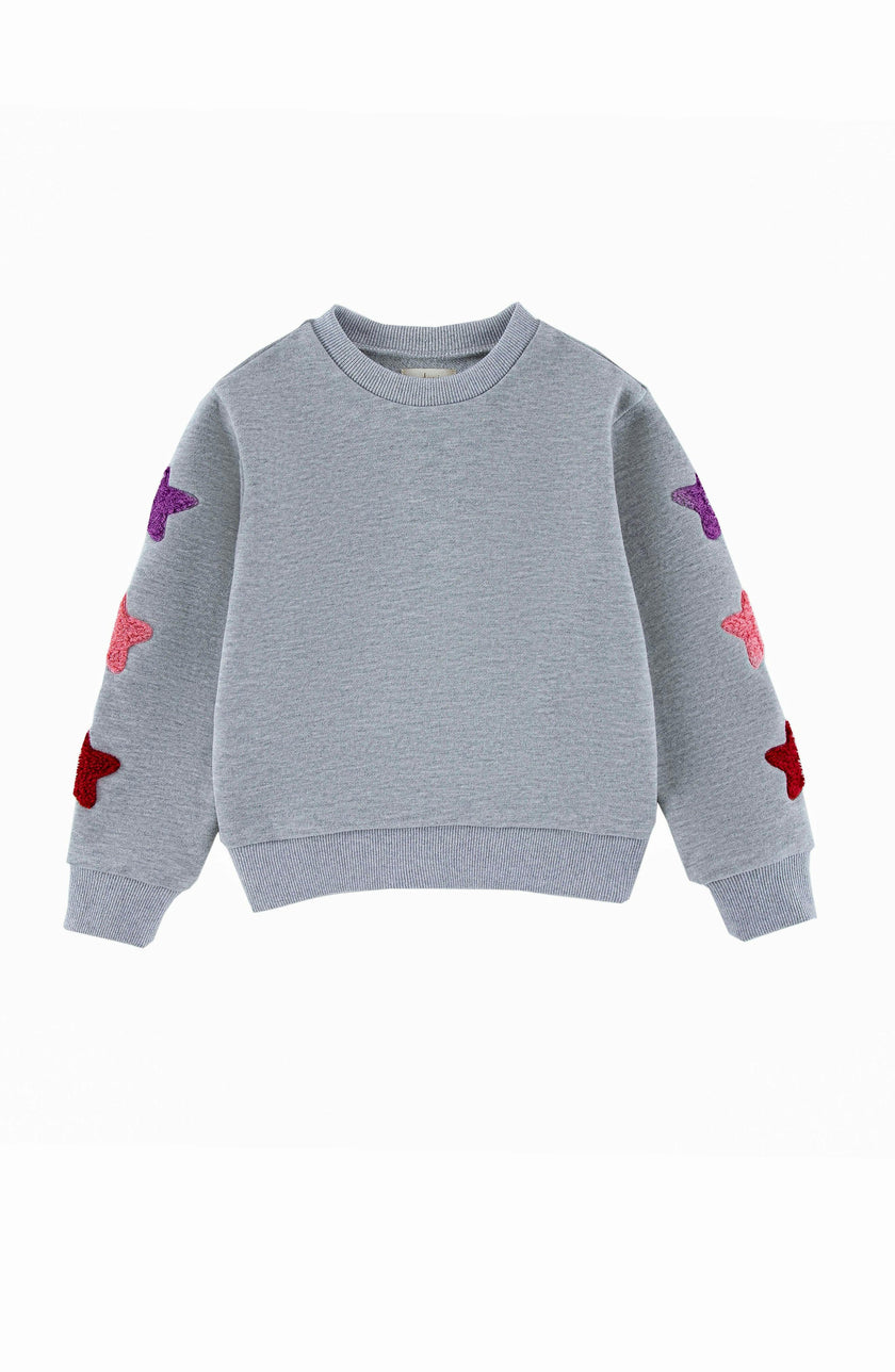 Brushed Fleece Patch Pullover Sweatshirt, Gray Stars