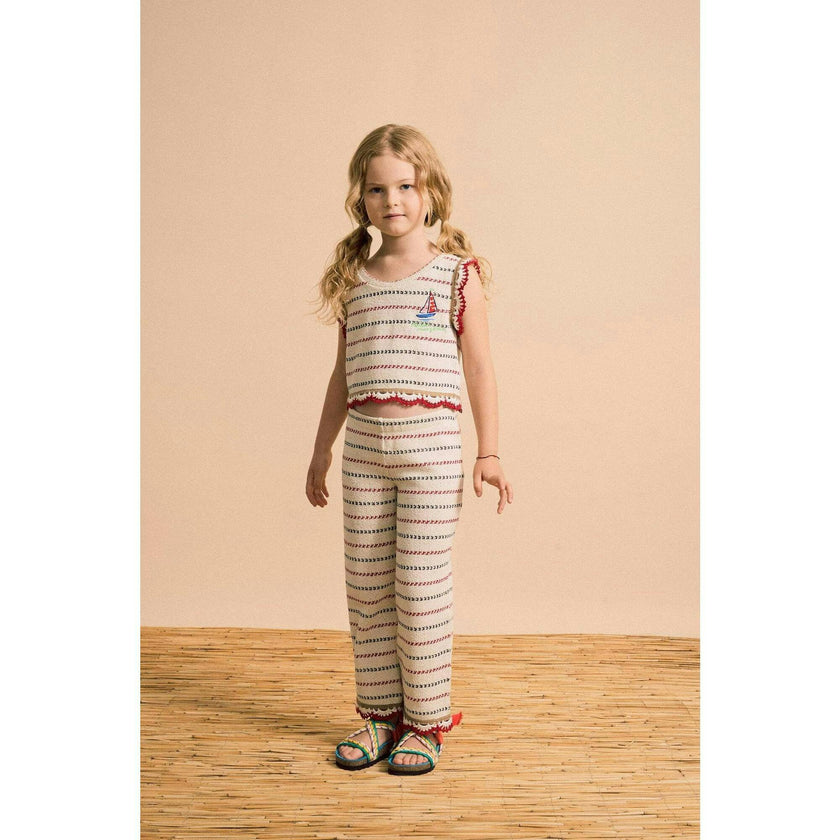BARCOS KNIT PANTS OFF WHITE / RED