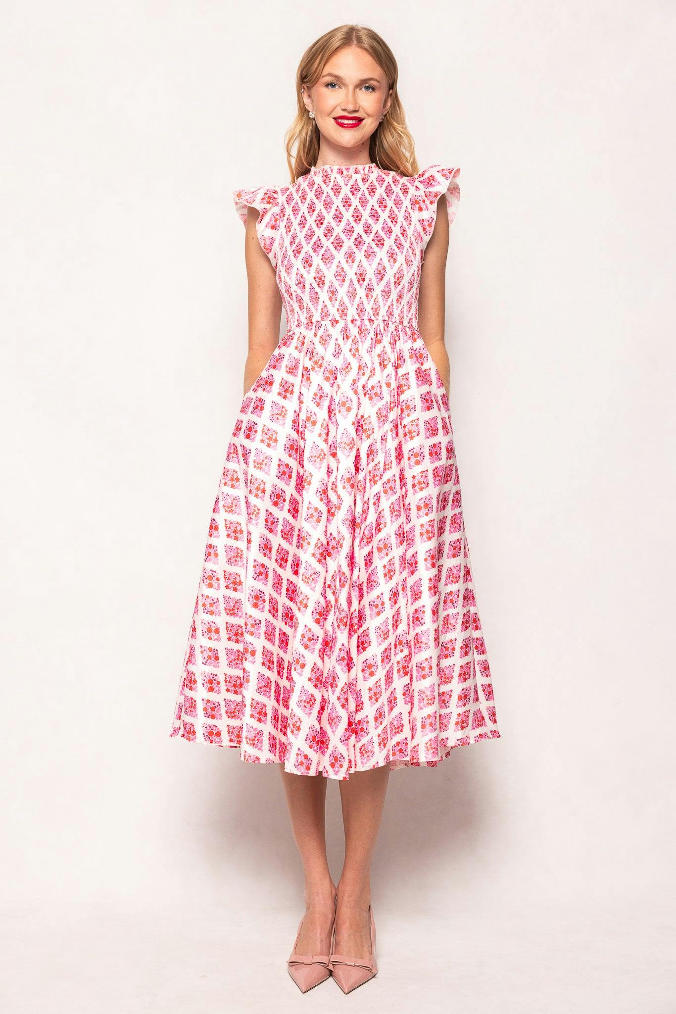 Kylie Dress in Rouge Lattice Floral