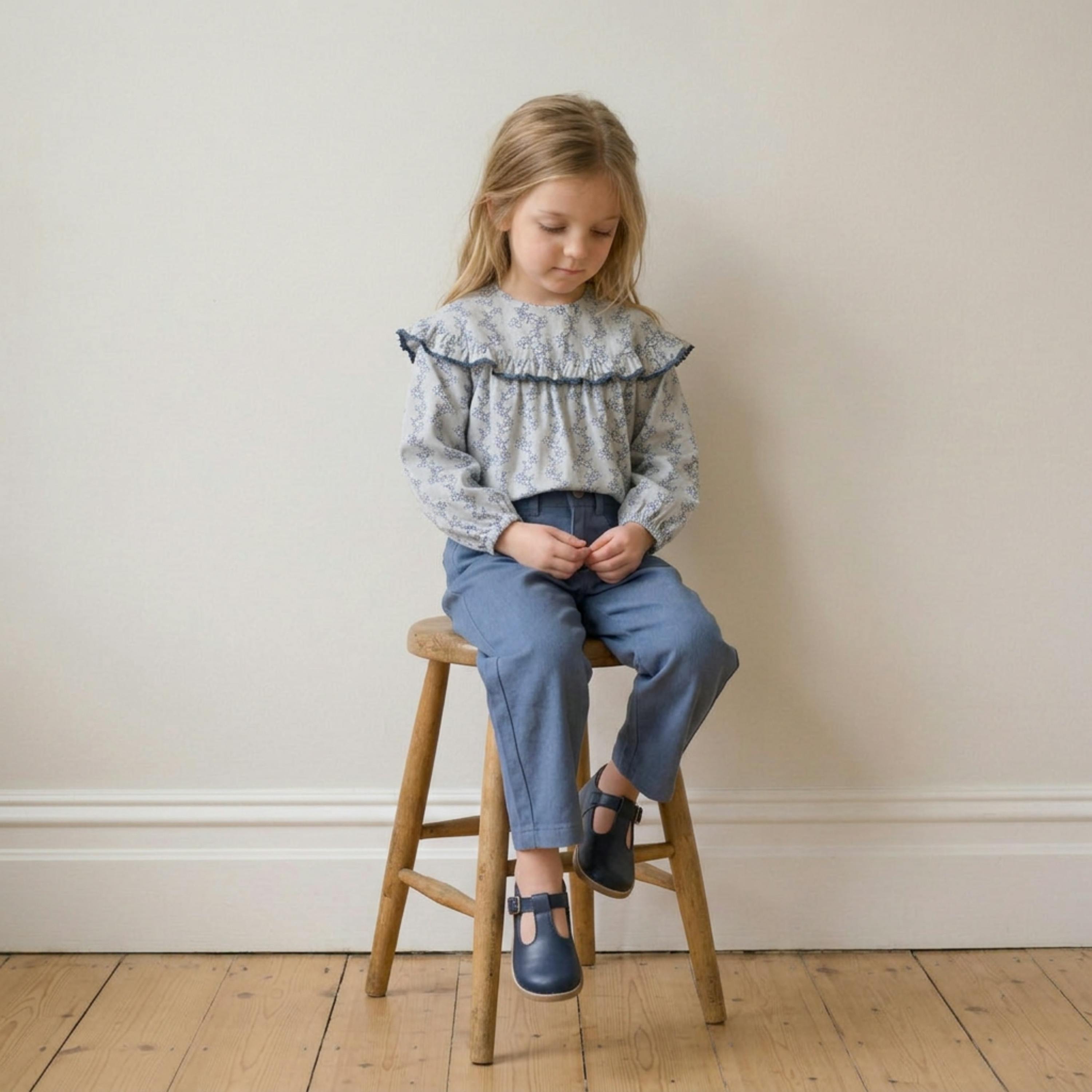 Organic Ruffle Cotton Blouse - Bluebell Vine