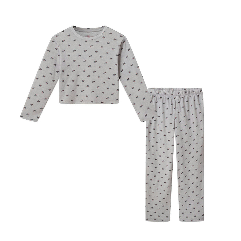 Tween (7-16) Girls Pointelle Pajama Set | Tiny Bows - Grey