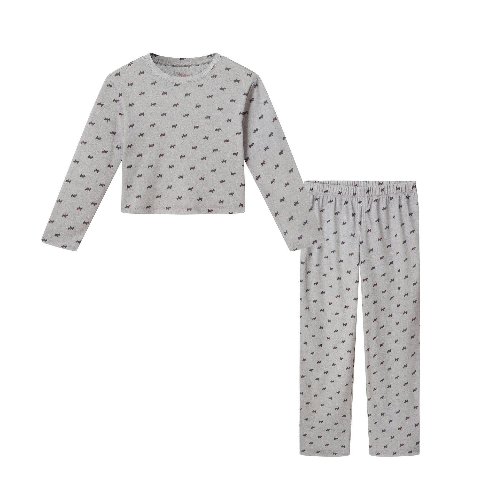 Tween (7-16) Girls Pointelle Pajama Set | Tiny Bows - Grey