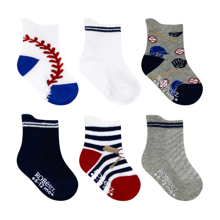 Baseball Fan Assorted Boys 6pk Qtr Sock