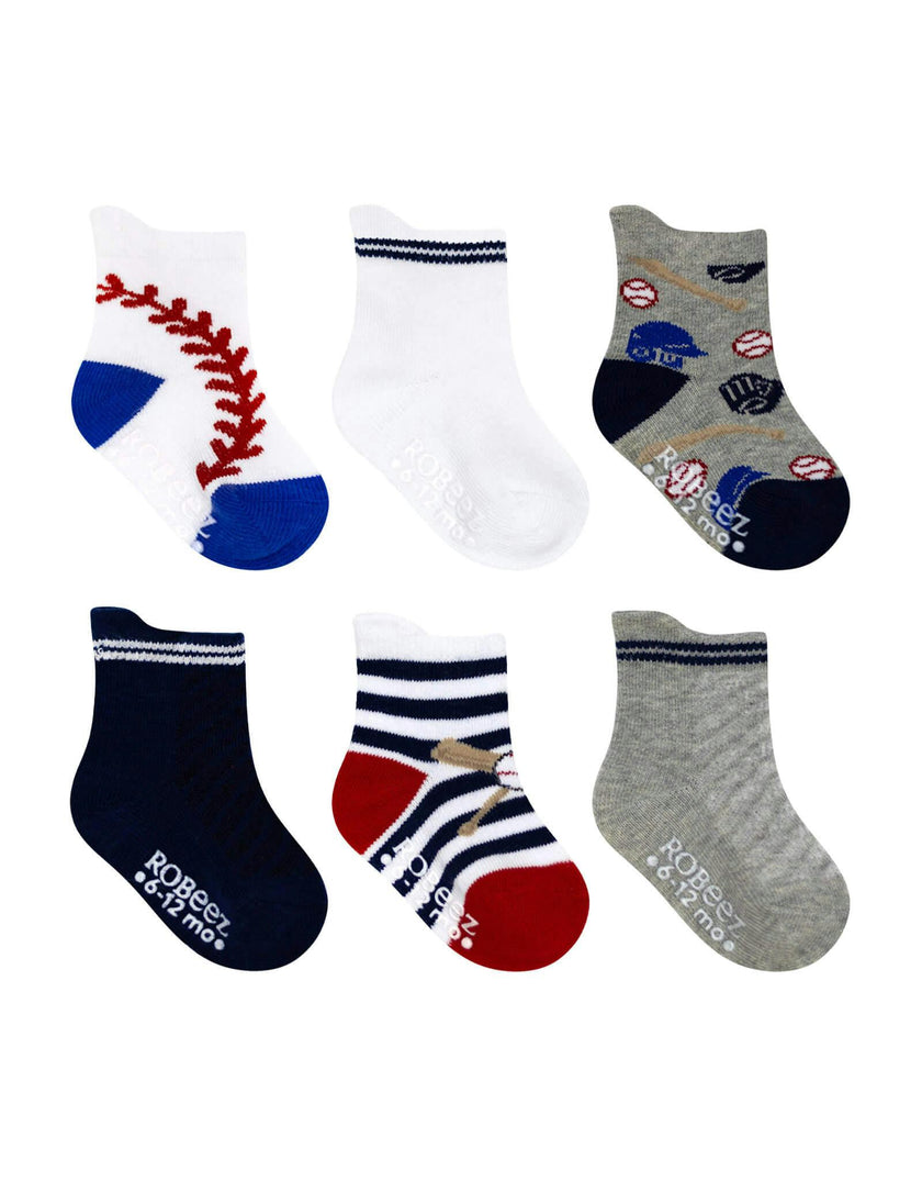 Baseball Fan Assorted Boys 6pk Qtr Sock