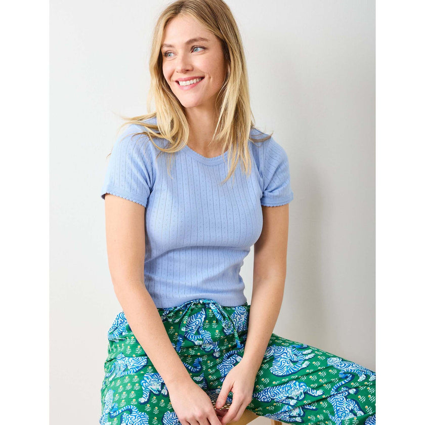 Pointelle Short Sleeve Tee, Blue