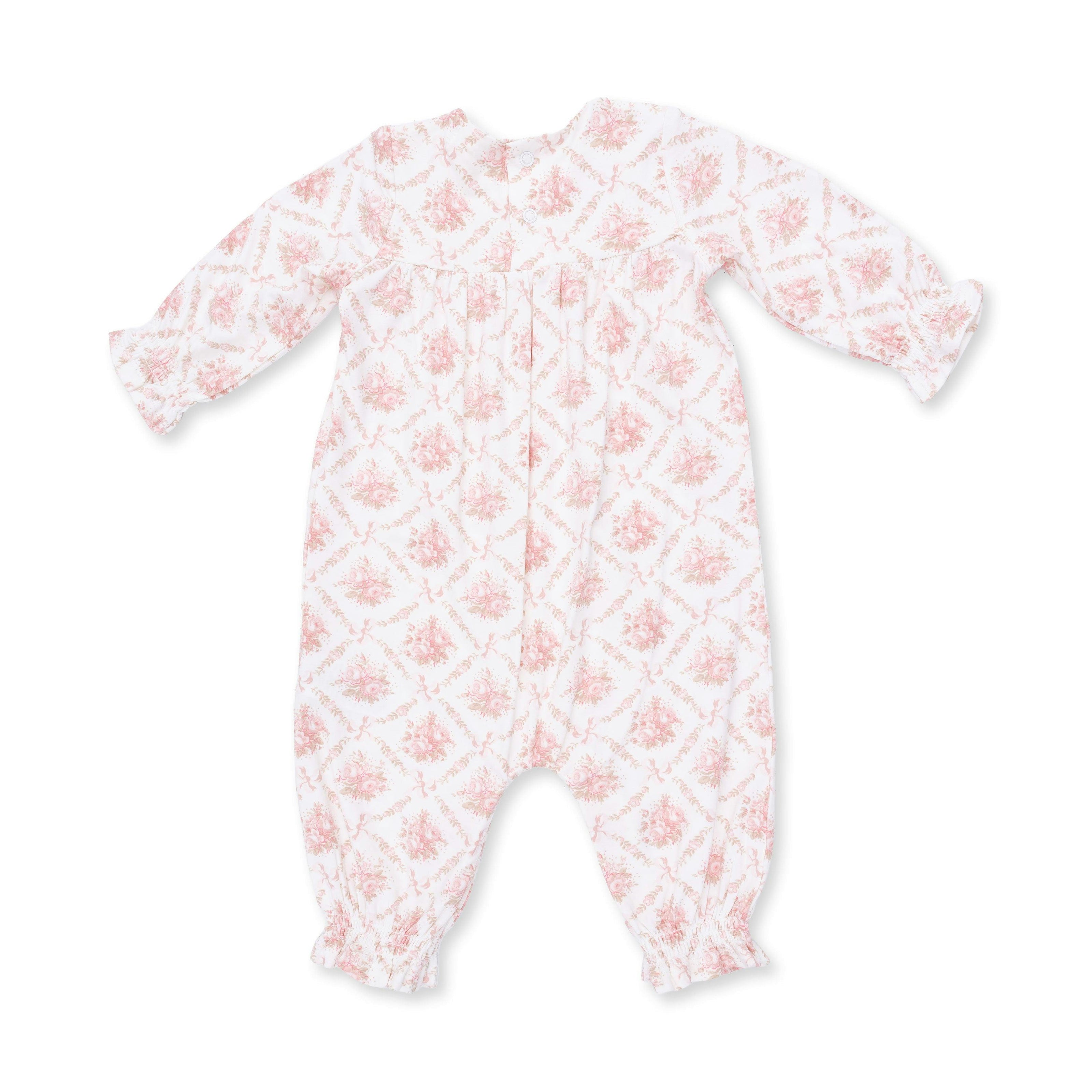 Rose Bow Lattice - Smocked Long Sleeve Romper