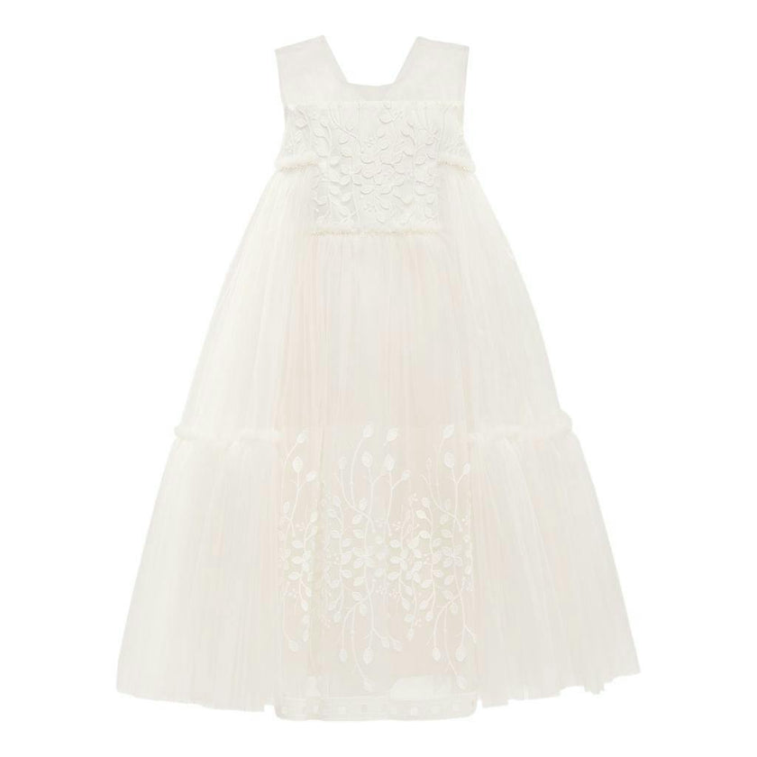 White Embroidered Tulle Dress