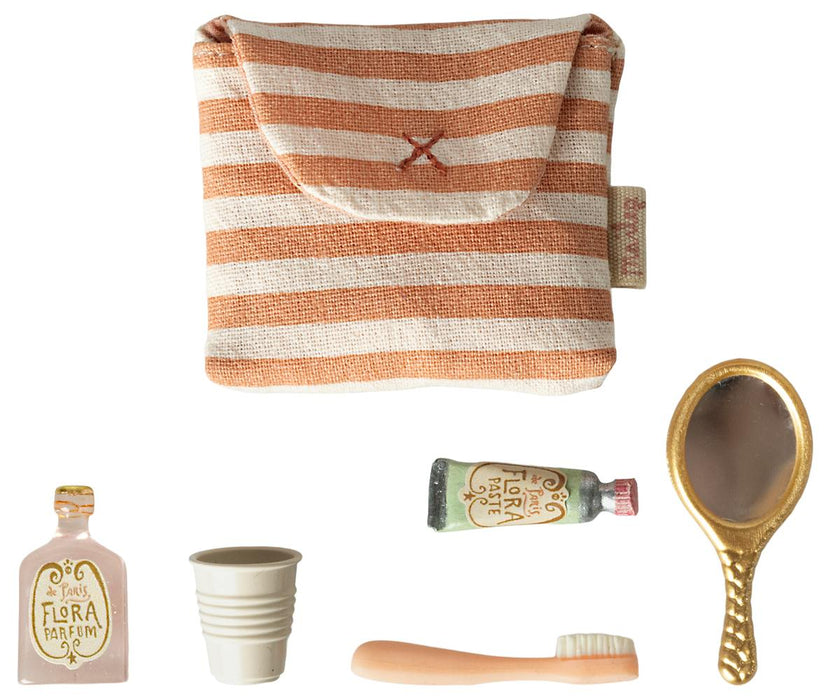 Tooth brush set in bag, Mouse - Coral stripe