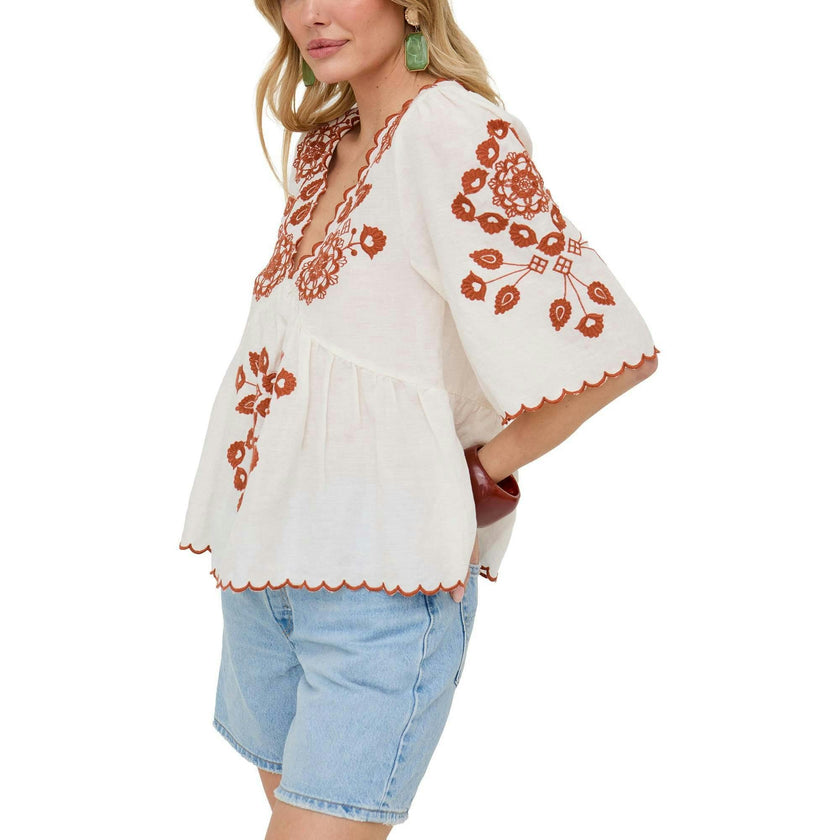 Aubrey V-Neck Embroidered Blouse