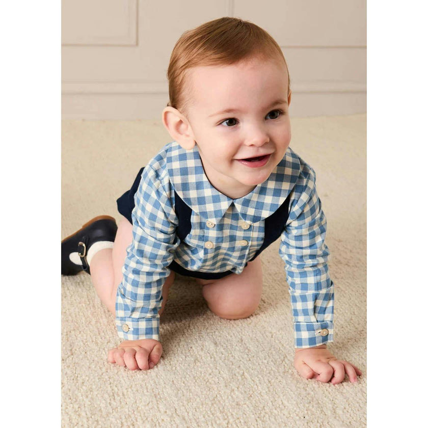 Darby Gingham Button Detail Long Sleeve Shirt in Blue (3mths-4yrs)