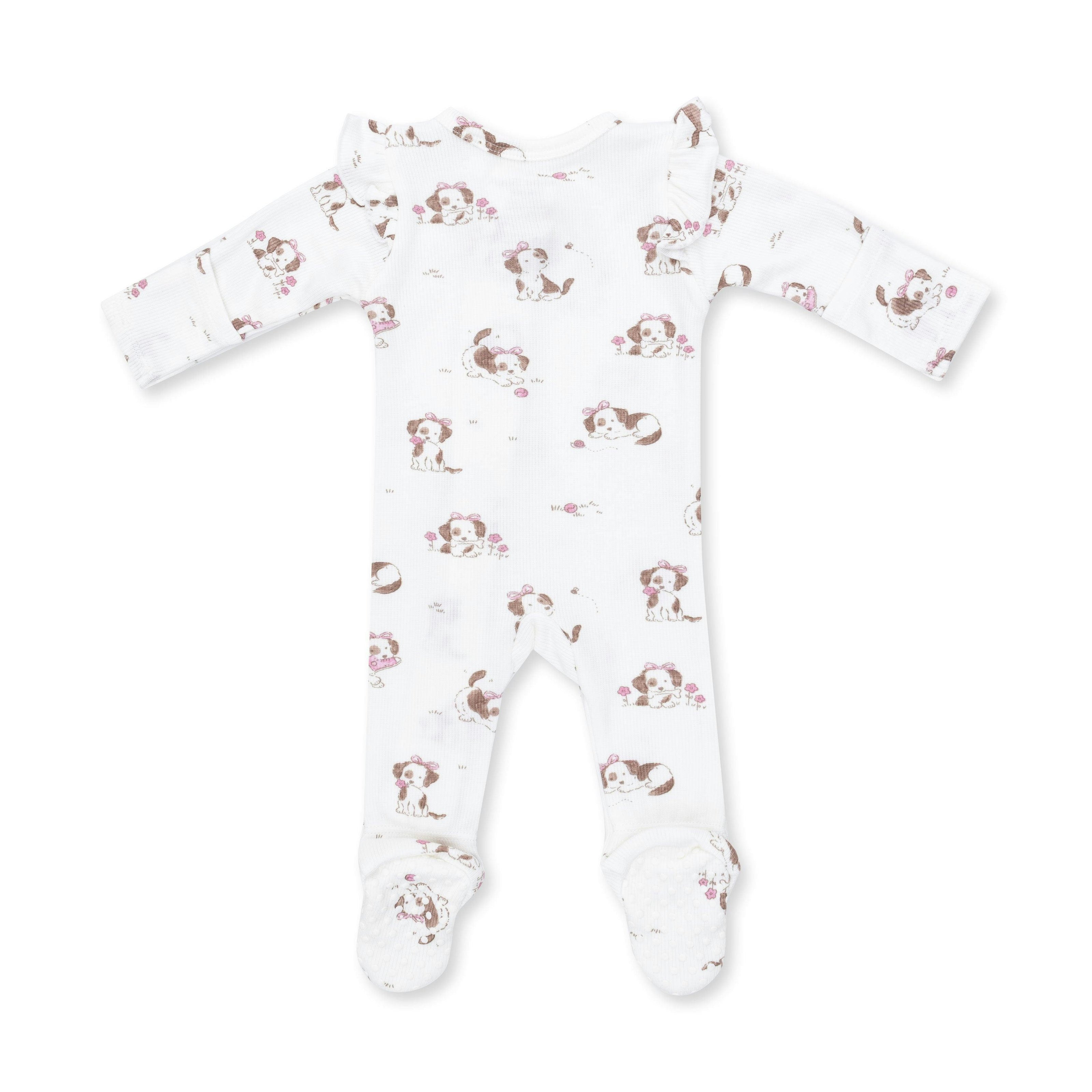 Explorer Puppy Pink - 2 Way Ruffle Sleeve Zipper Footie